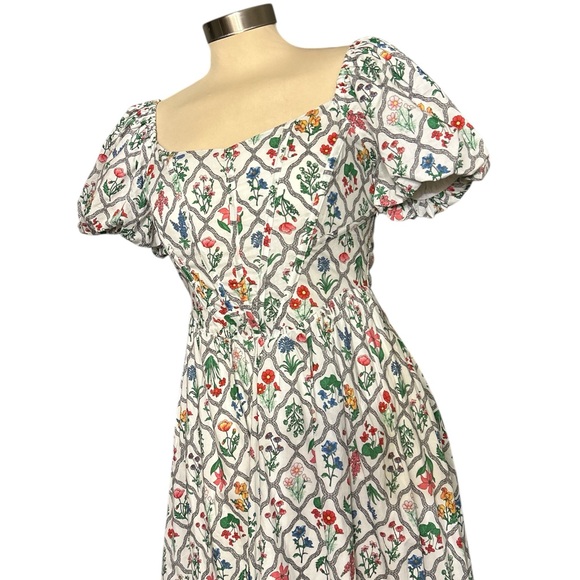 Anthropologie Moon River Floral Puff Sleeve Corset Midi Dress - Picture 3 of 7